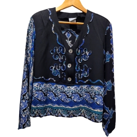 Large Boho 3/4 Button Down w/Embellished Design Made USA - Picture 1 of 7